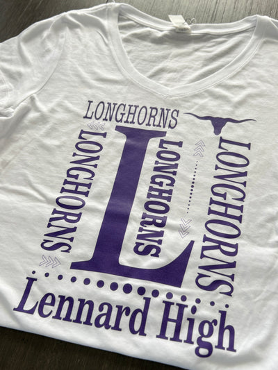 Lennard Longhorns White V-neck Tee