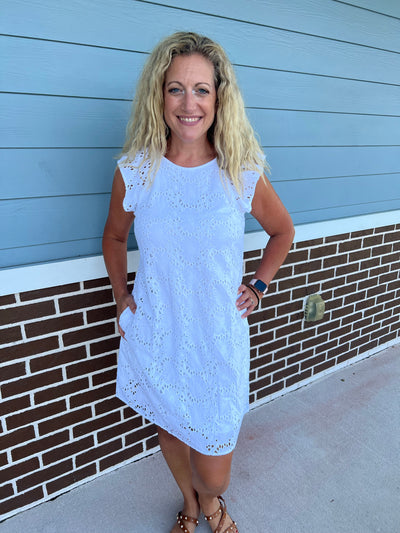 The Kaia Eyelet Dress in White by Hatley