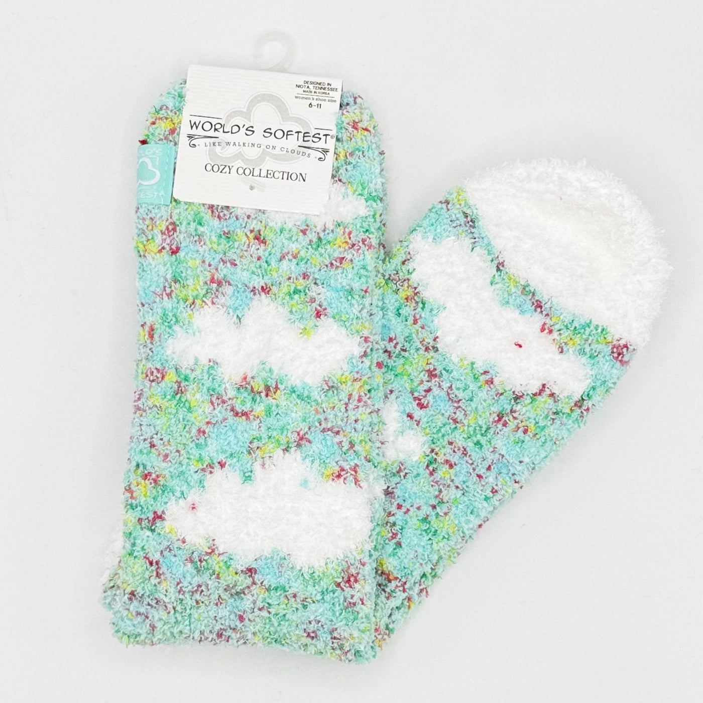 World's Softest Sock Cozy Collection - Cloud Aqua Blue Confetti - Crew