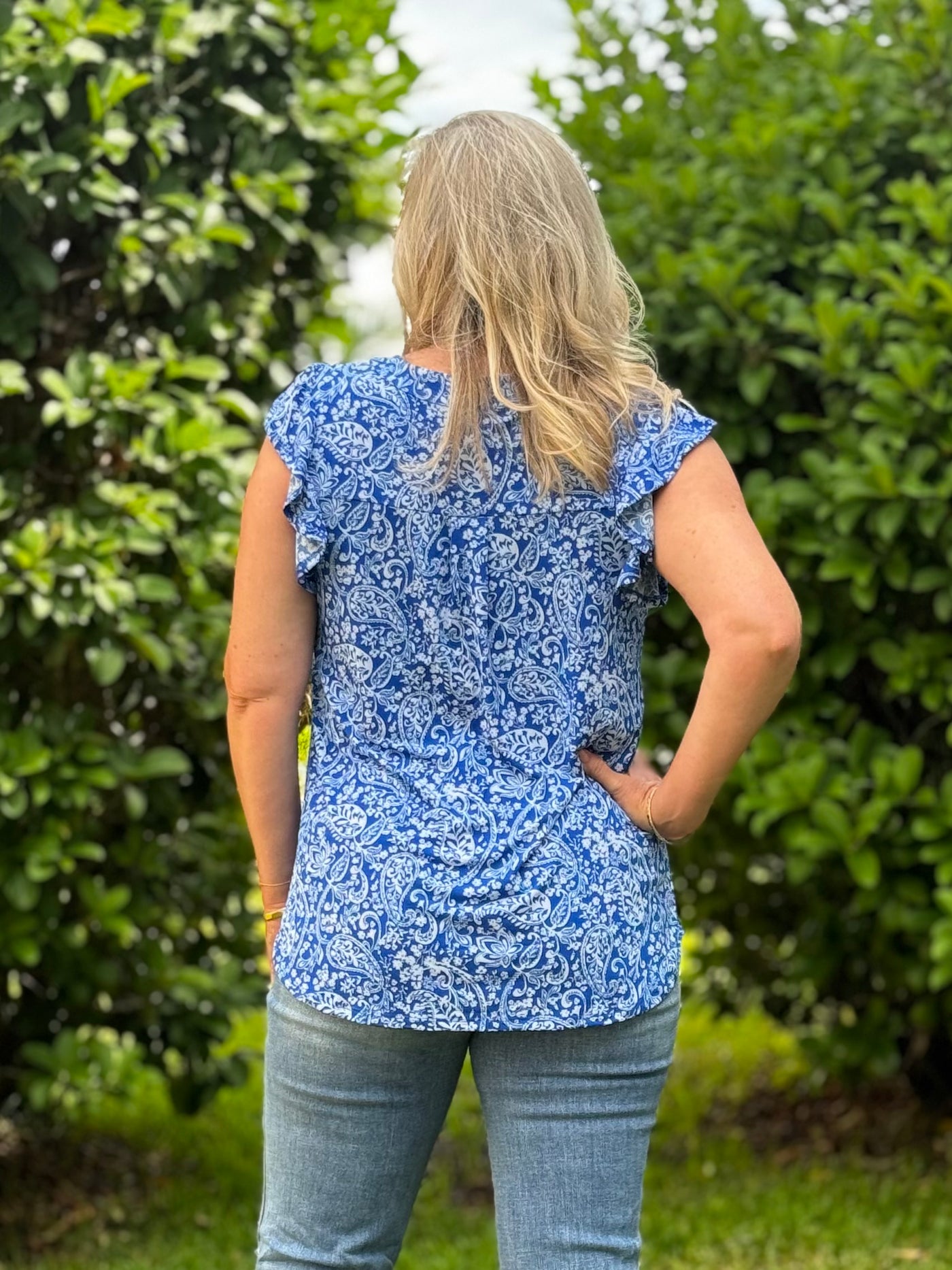 The Lizzy Top In Blue Paisley By Dear Scarlett
