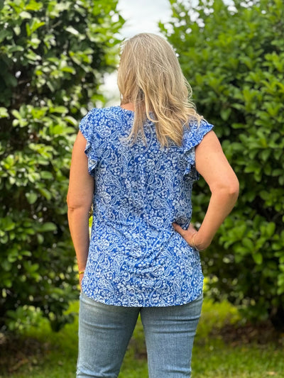 The Lizzy Top In Blue Paisley By Dear Scarlett