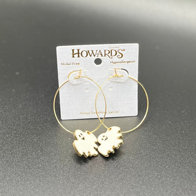 Spooktacular Earrings - Gold Tone Earring With Ghost Charm White