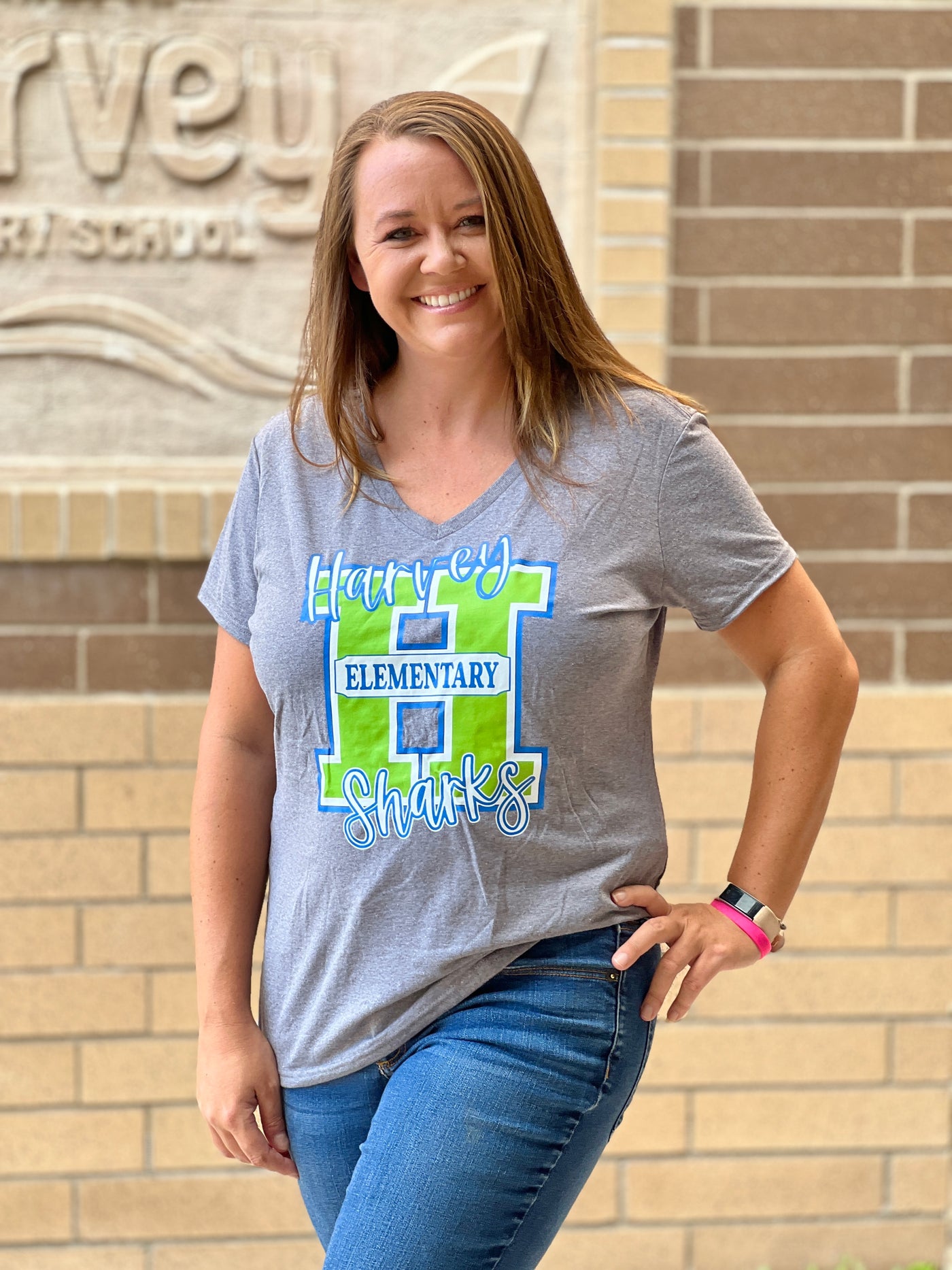 Harvey Sharks Varsity Letter V-neck Tee