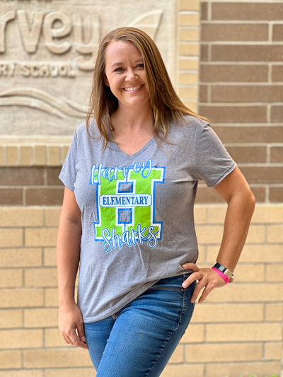 Harvey Sharks Varsity Letter V-neck Tee