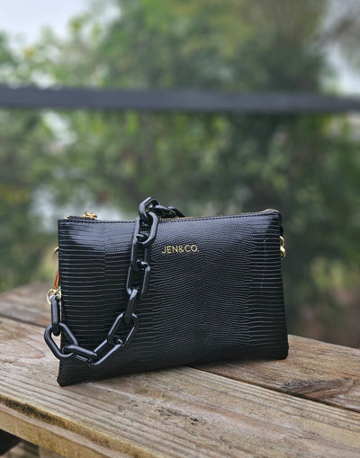 The Izzy Bag - Lizard - Black