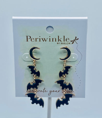 Spooktacular Earrings - Black Bats & Gold Moon
