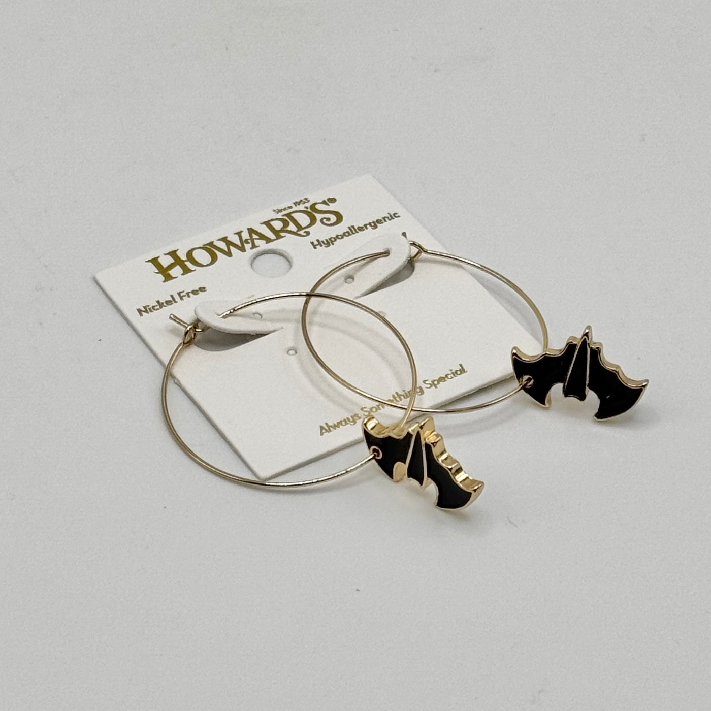 Halloween Jewelry Collection By Howards - Black Bat Hoops - Earrings