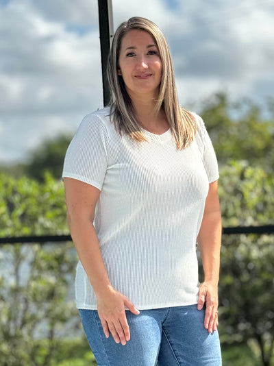 Radiantly Ribbed V Neck Tee
