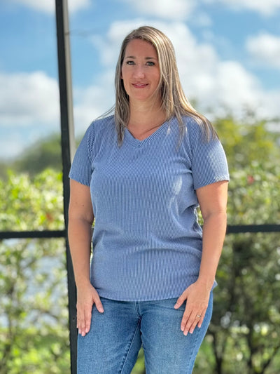 Radiantly Ribbed V Neck Tee