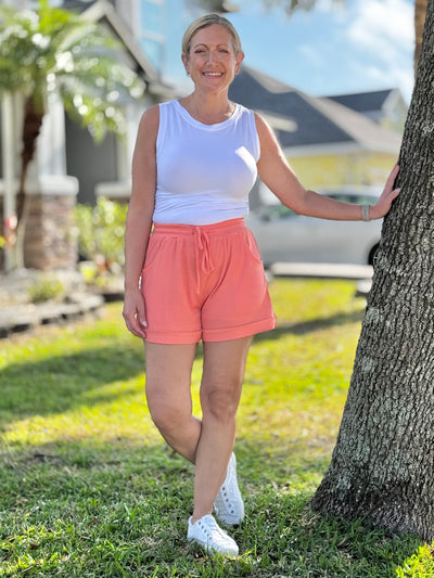 The Grace Waffle Knit Shorts - Coral