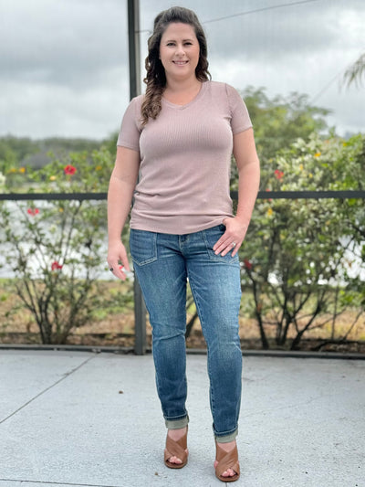Radiantly Ribbed V Neck Tee