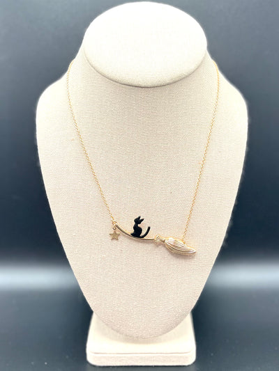 Spooktacular Necklace - Flying Broom & Cat