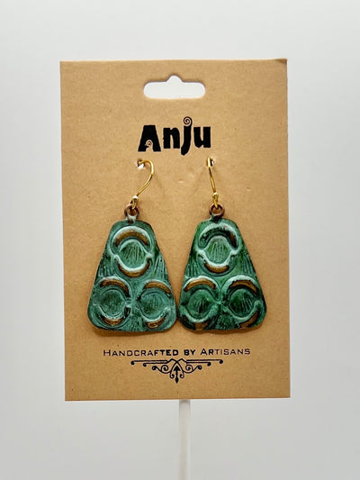 Brass Patina Collection by Anju - Earrings - Turquoise With Mirrored Crescents