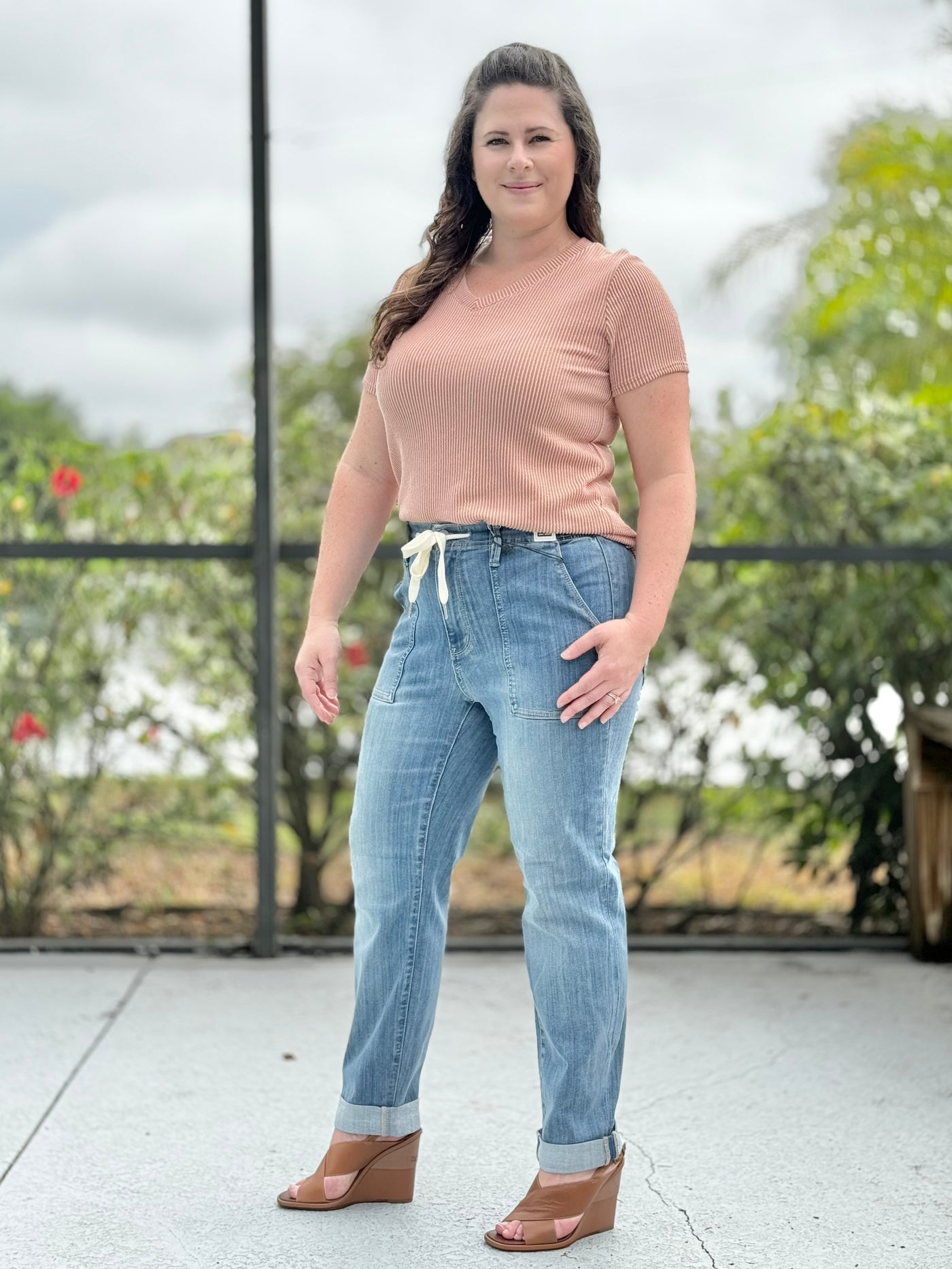 Radiantly Ribbed V Neck Tee