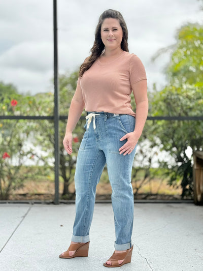 Radiantly Ribbed V Neck Tee