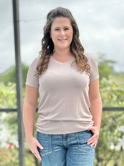 Radiantly Ribbed V Neck Tee