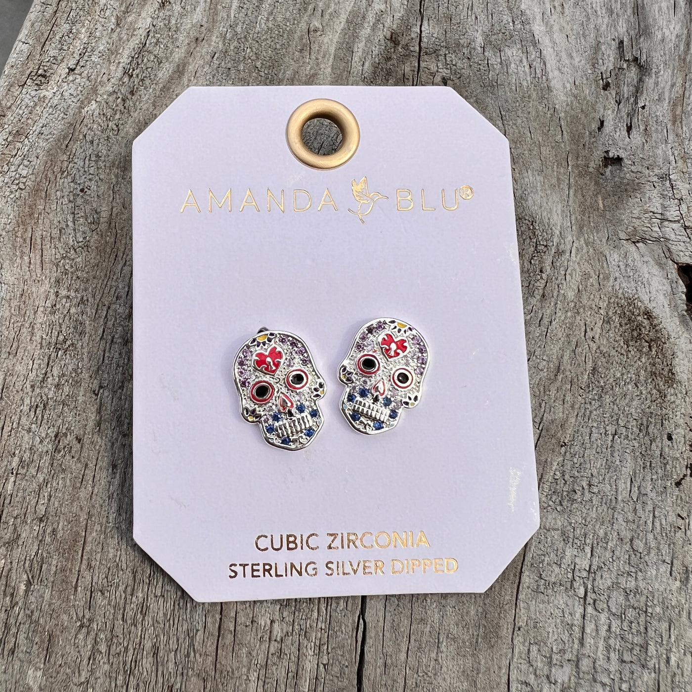 Spooktacular Earrings - Silver Skull - Pink & Blue