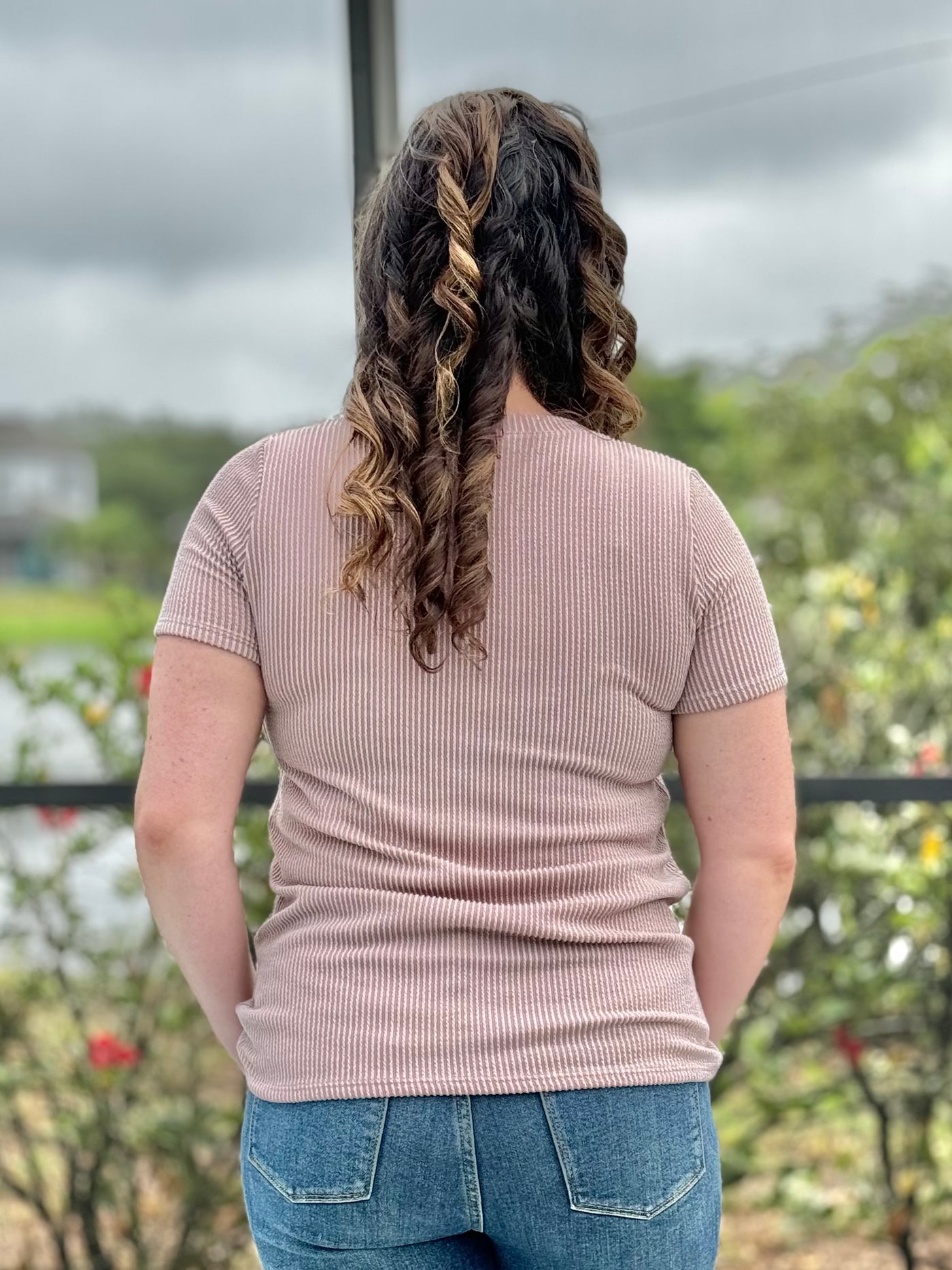 Radiantly Ribbed V Neck Tee