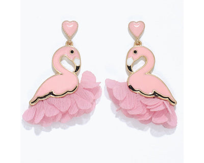 Earring Collection 3 By Periwinkle - Enamel Flamingo With Frill