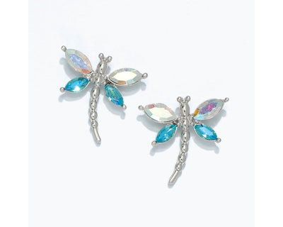 Earring Collection 3 By Periwinkle - clear AB & Aqua Dragonfly