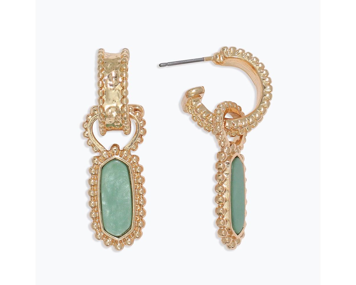 Earring Collection 3 By Periwinkle - Hammered Gold With Sage Green