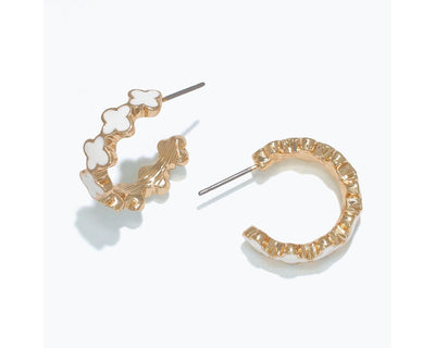 Earring Collection 3 By Periwinkle - Gold & White Clover Hoops