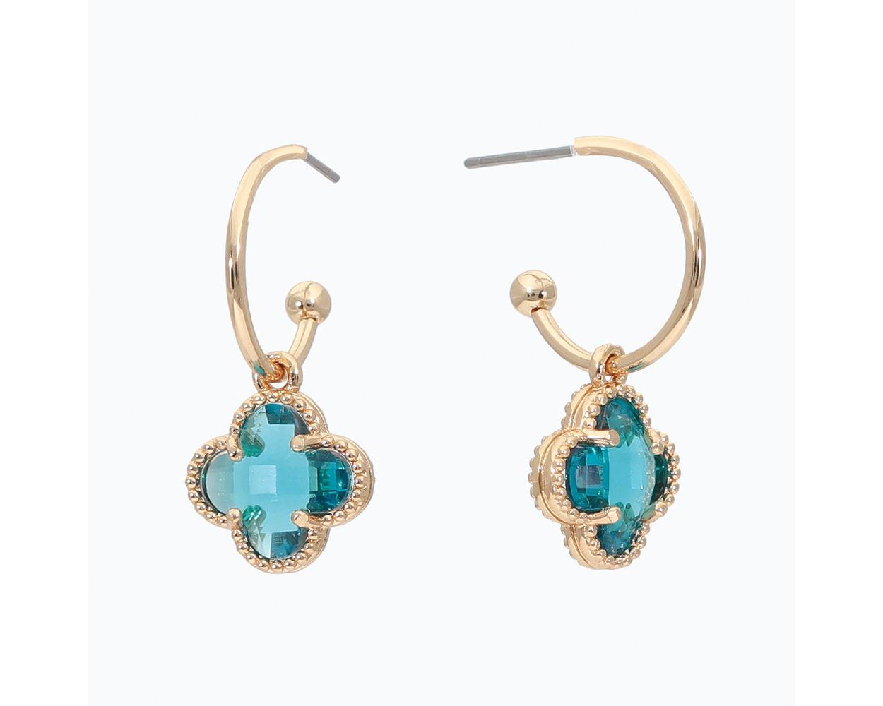 Earring Collection 3 By Periwinkle - Gold With Blue Crystal Clover
