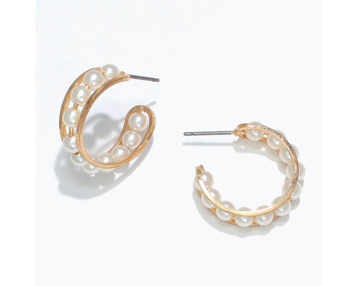 Earring Collection 3 By Periwinkle - Gold Hoops With Pearls