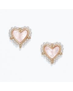 Earring Collection 3 By Periwinkle - Pink Hearts With Pearl Border