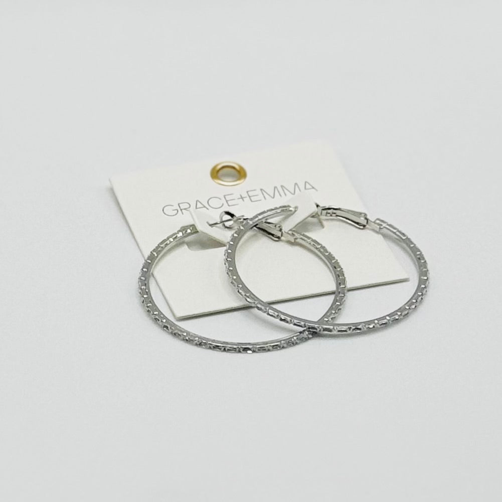 Jewelry By Southern Grace - Large Sterling Silver Hoops / Rectangular Gems