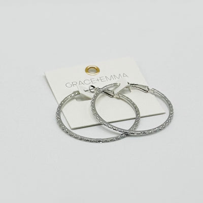 Jewelry By Southern Grace - Large Sterling Silver Hoops / Rectangular Gems