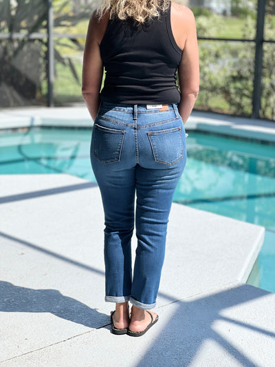 Keep Me Warm Boyfriend Thermal Patch Jeans by Judy Blue