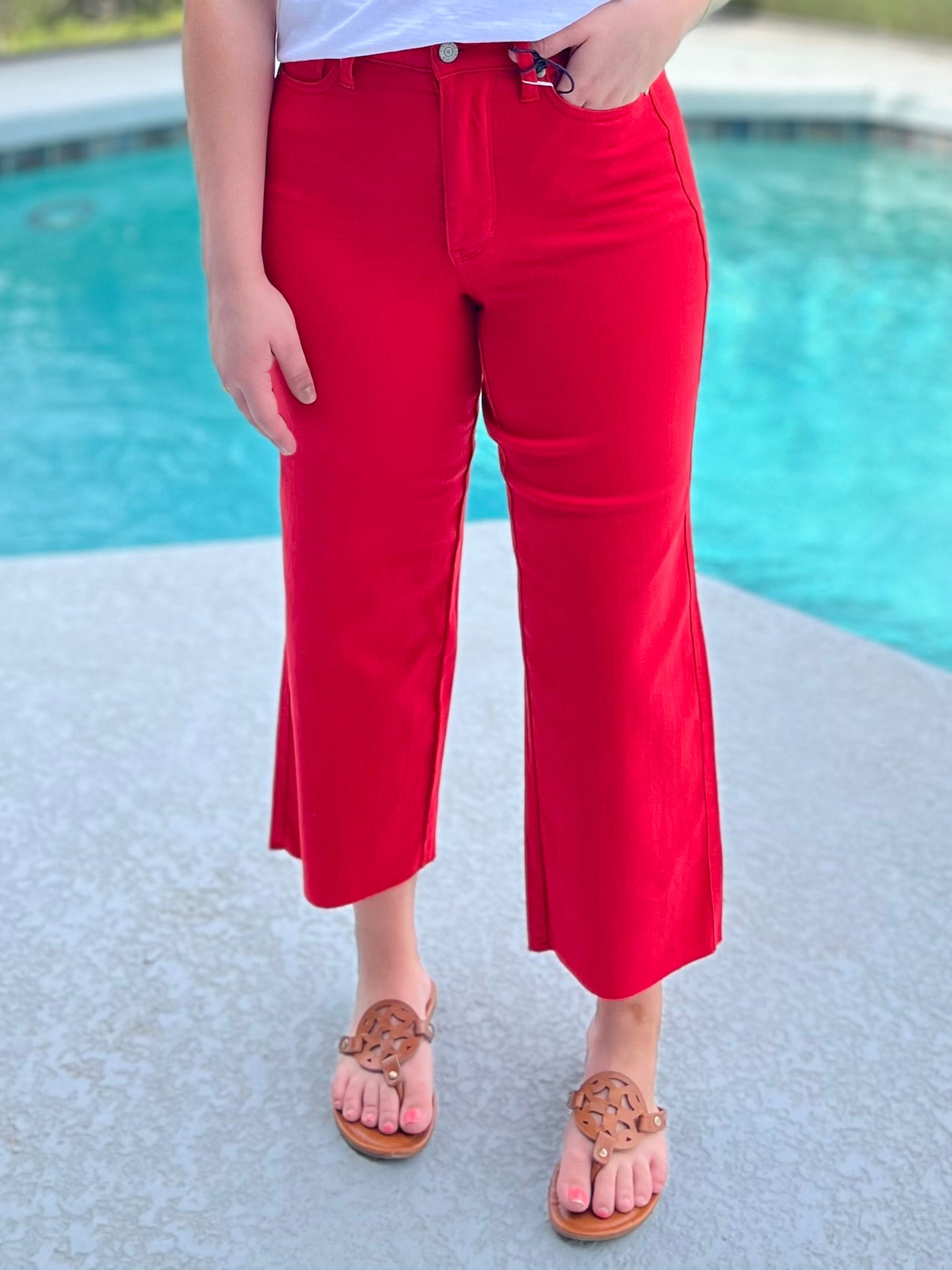 Feeling Red Hot Tummy Control Crop Wide Leg Jeans By Judy Blue