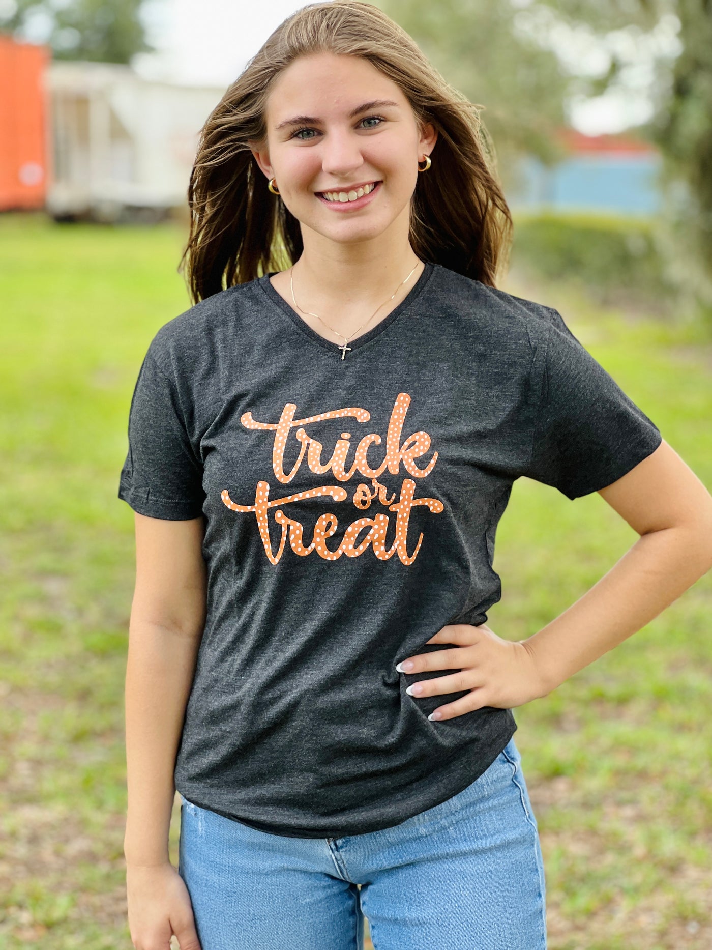 Trick Or Treat V-Neck Graphic Tee