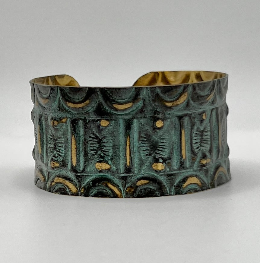 Brass Patina Collection by Anju - Bracelet - Aqua Sacred Geometry Allover Design