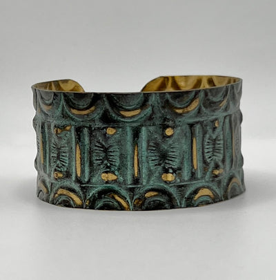 Brass Patina Collection by Anju - Bracelet - Aqua Sacred Geometry Allover Design
