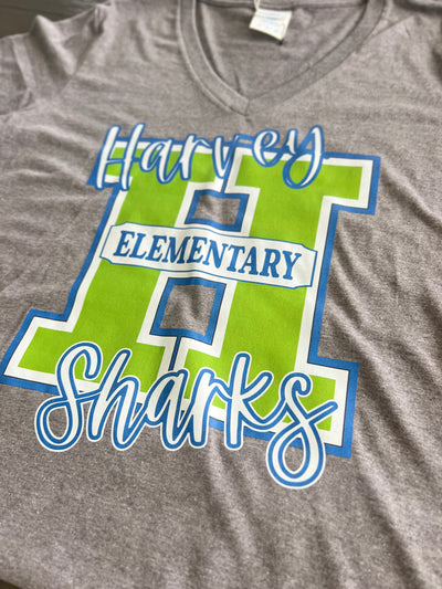 Harvey Sharks Varsity Letter V-neck Tee