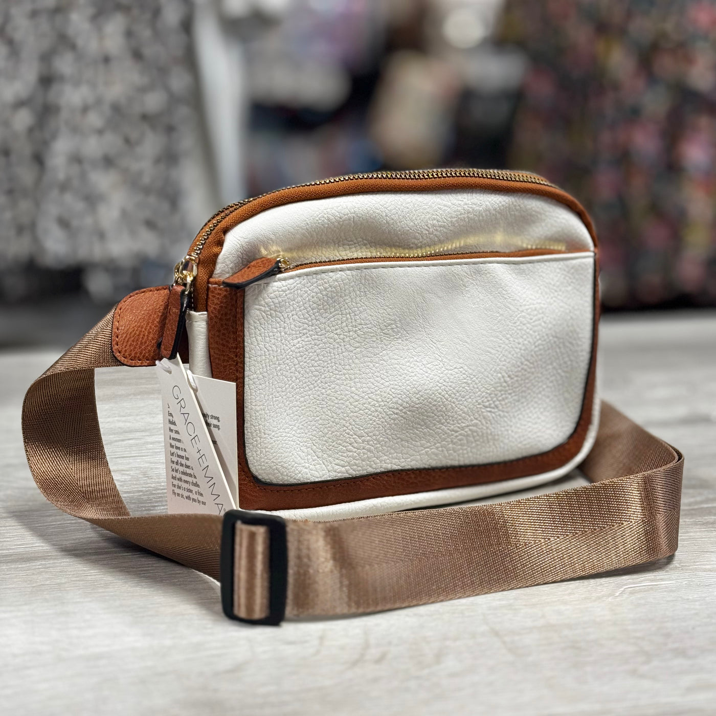 Bags By Southern Grace - Cream & Tan Faux Leather Fanny Pack