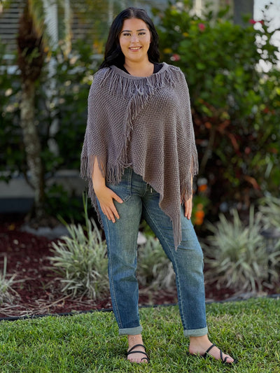 Annie Poncho With Fringe - Grey