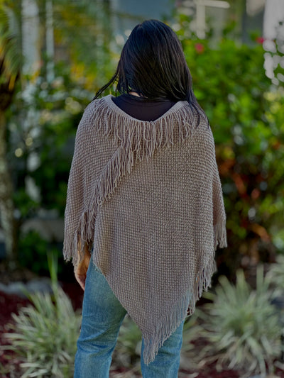 Annie Poncho With Fringe - Grey