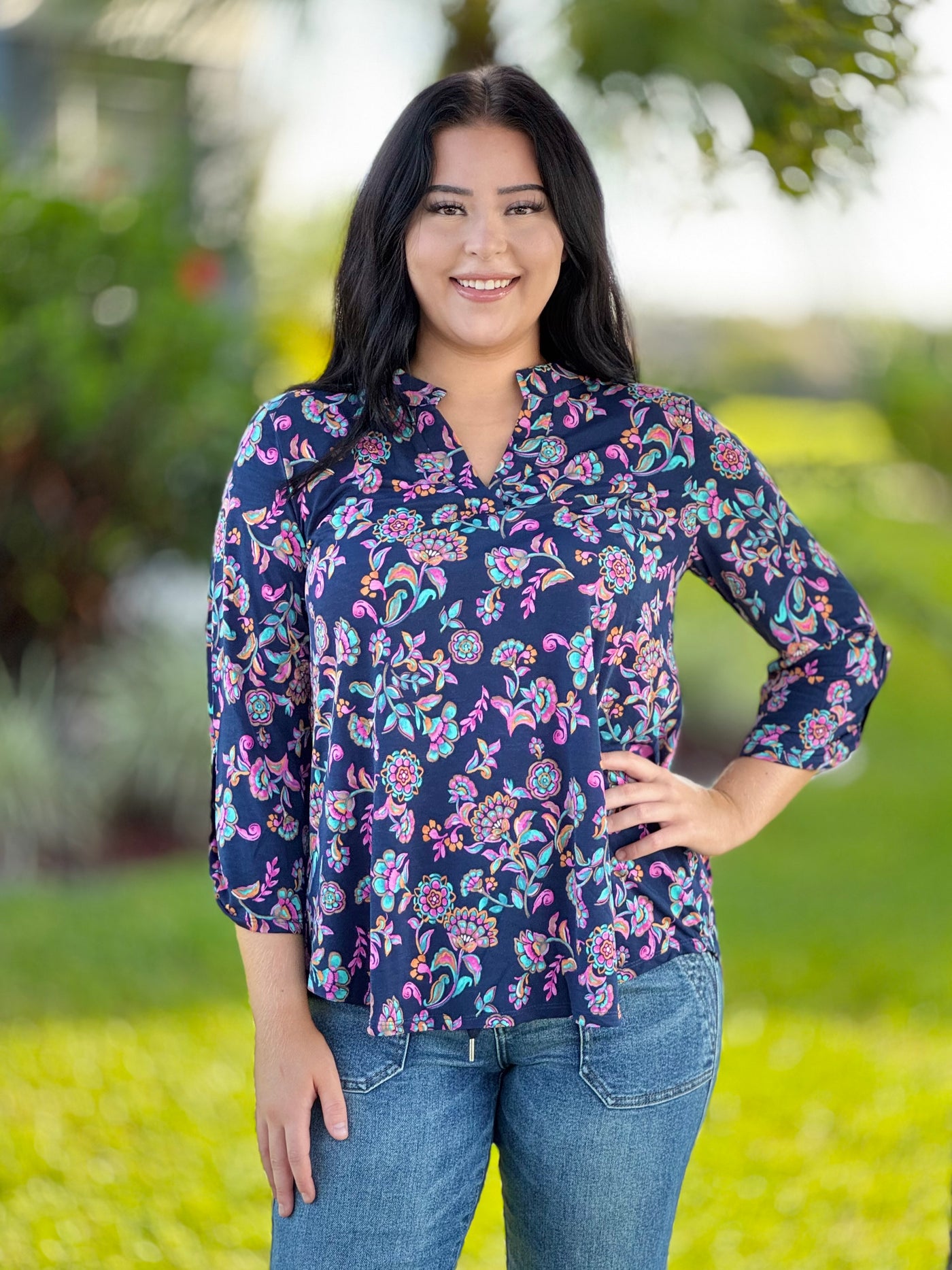 The Lizzy Top In Navy Floral By Dear Scarlett