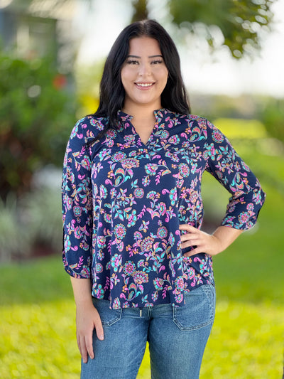 The Lizzy Top In Navy Floral By Dear Scarlett