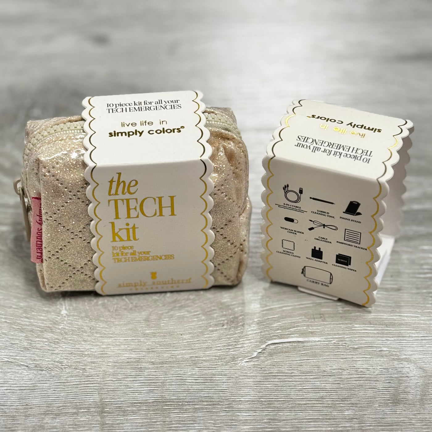 On The Go Girl Gear By Simply Southern - Tech Kit / Champagne Quilted Sparkle