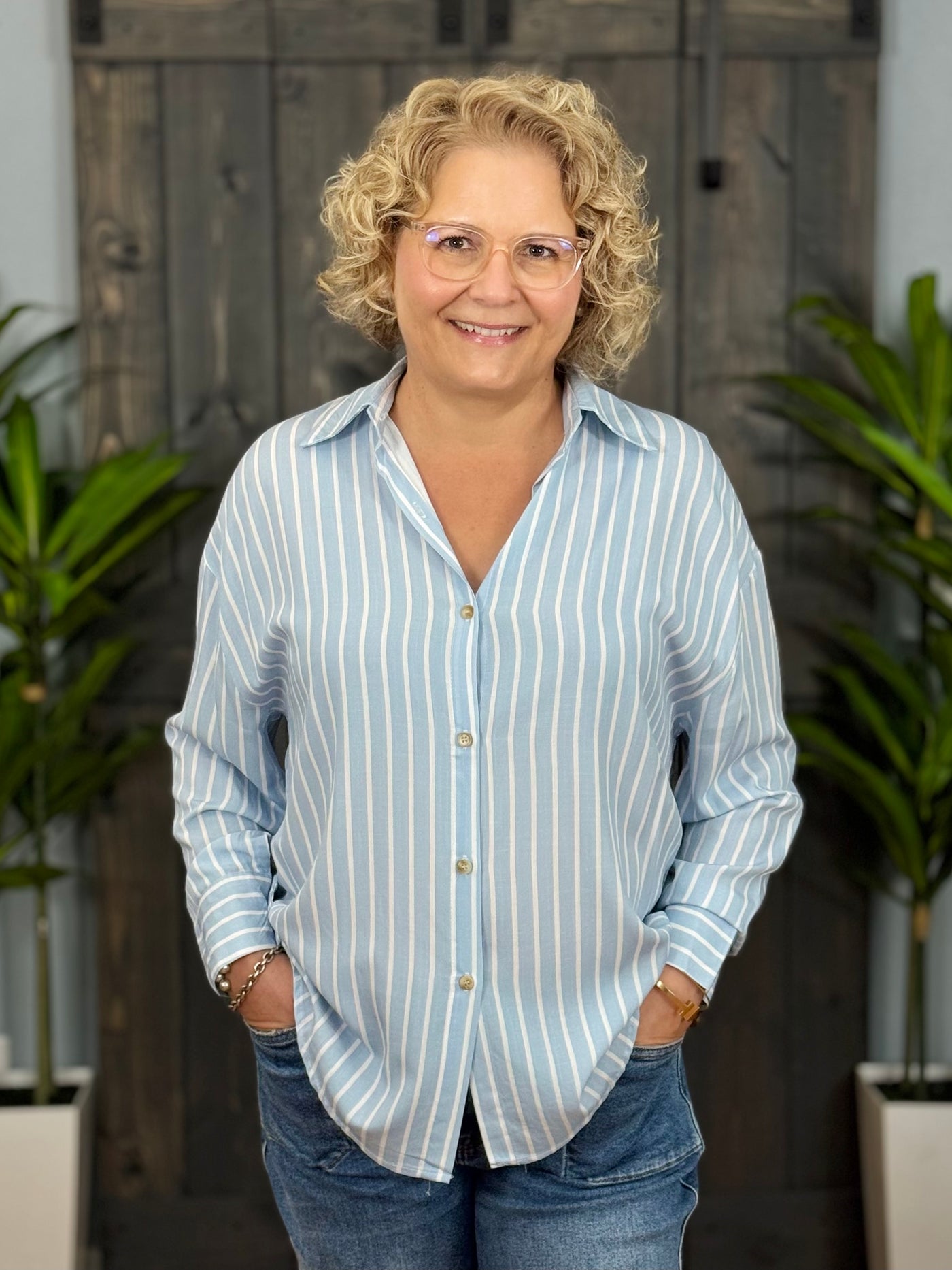 The Kathryn Top - Light Blue Stripe