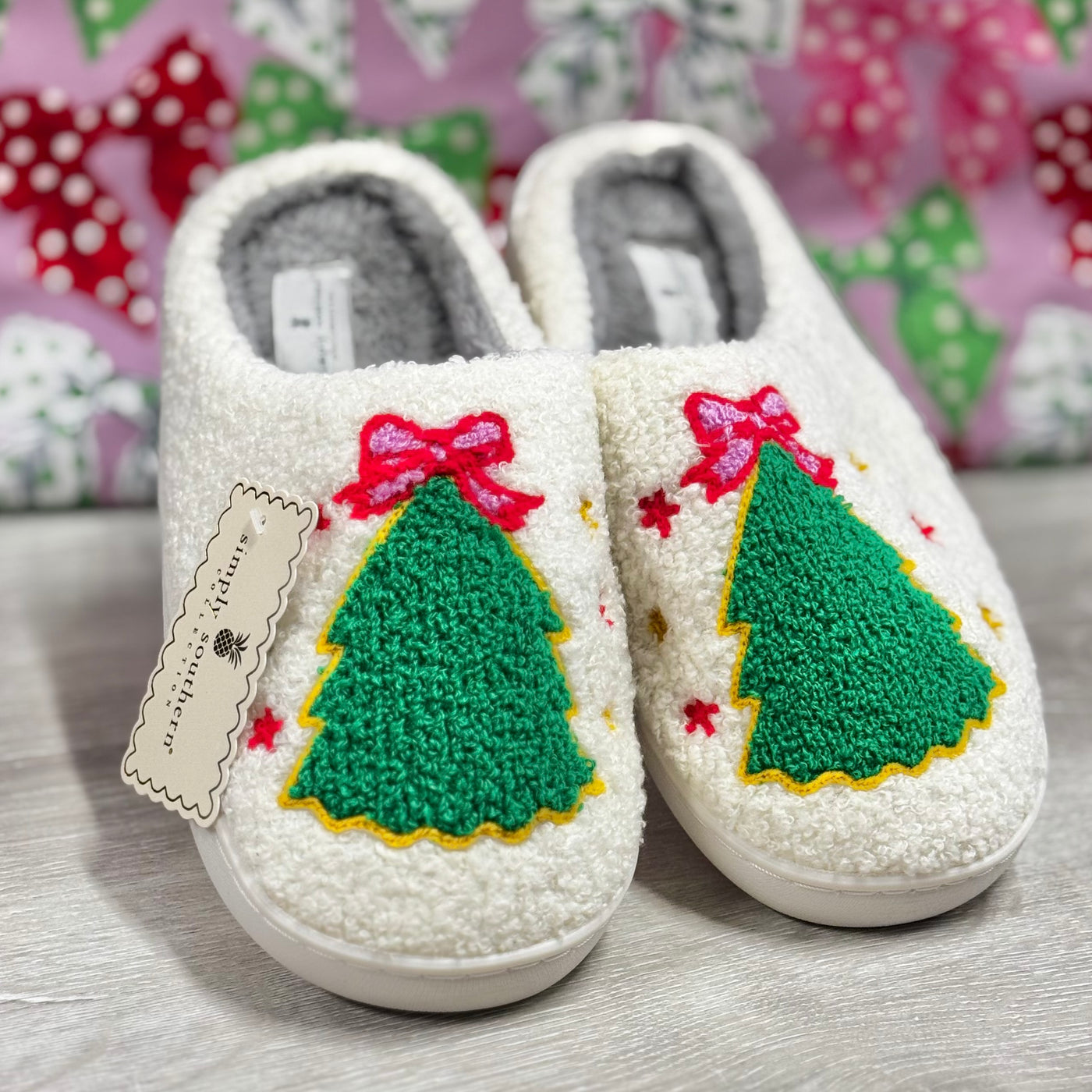 So Soft Sherpa Slippers By Simply Southern - Holiday Tree