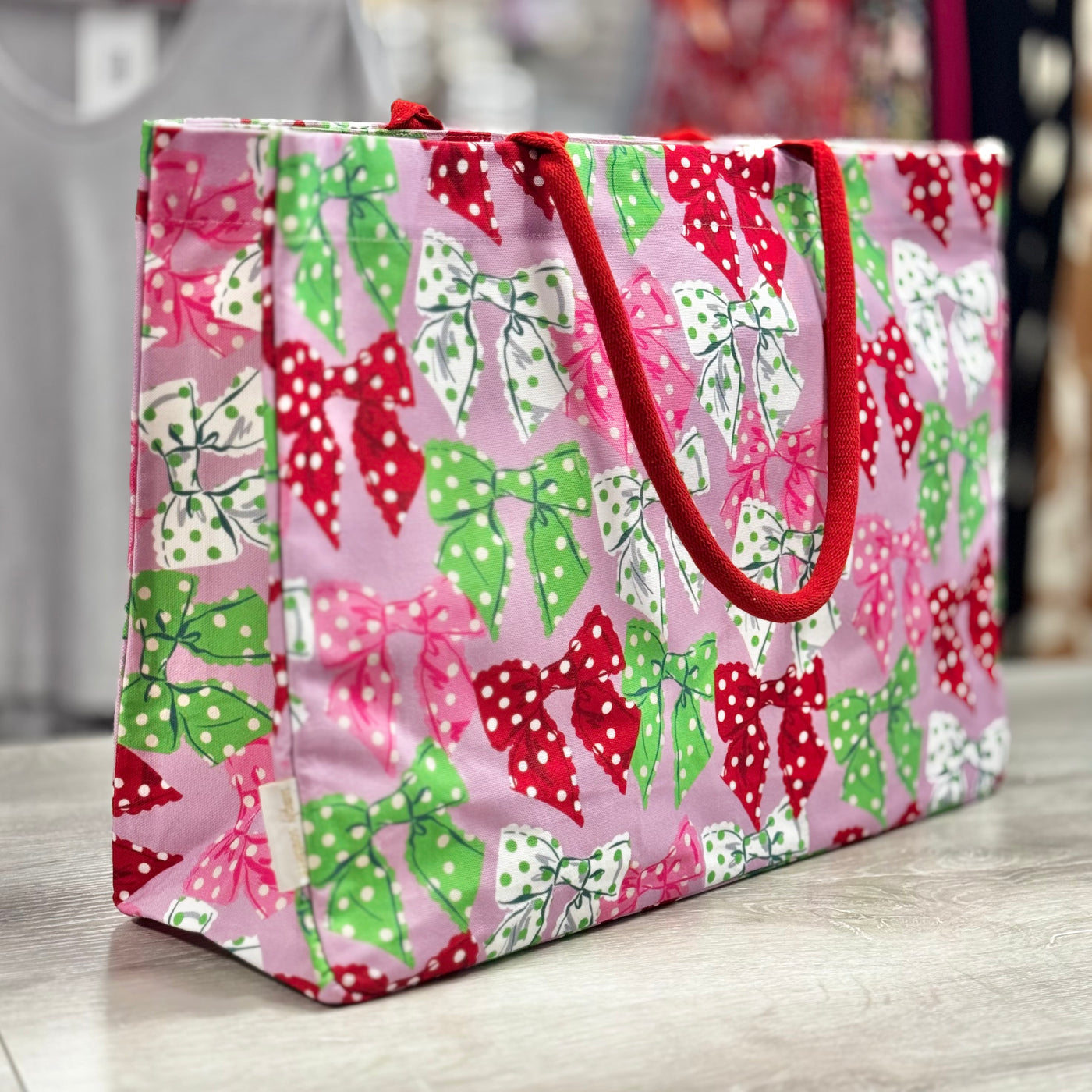 Holiday Tote / Holiday Bows With Dots