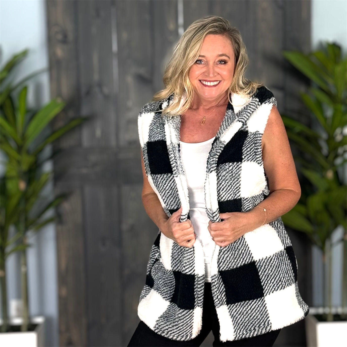 Nancy Plaid Hooded Vest