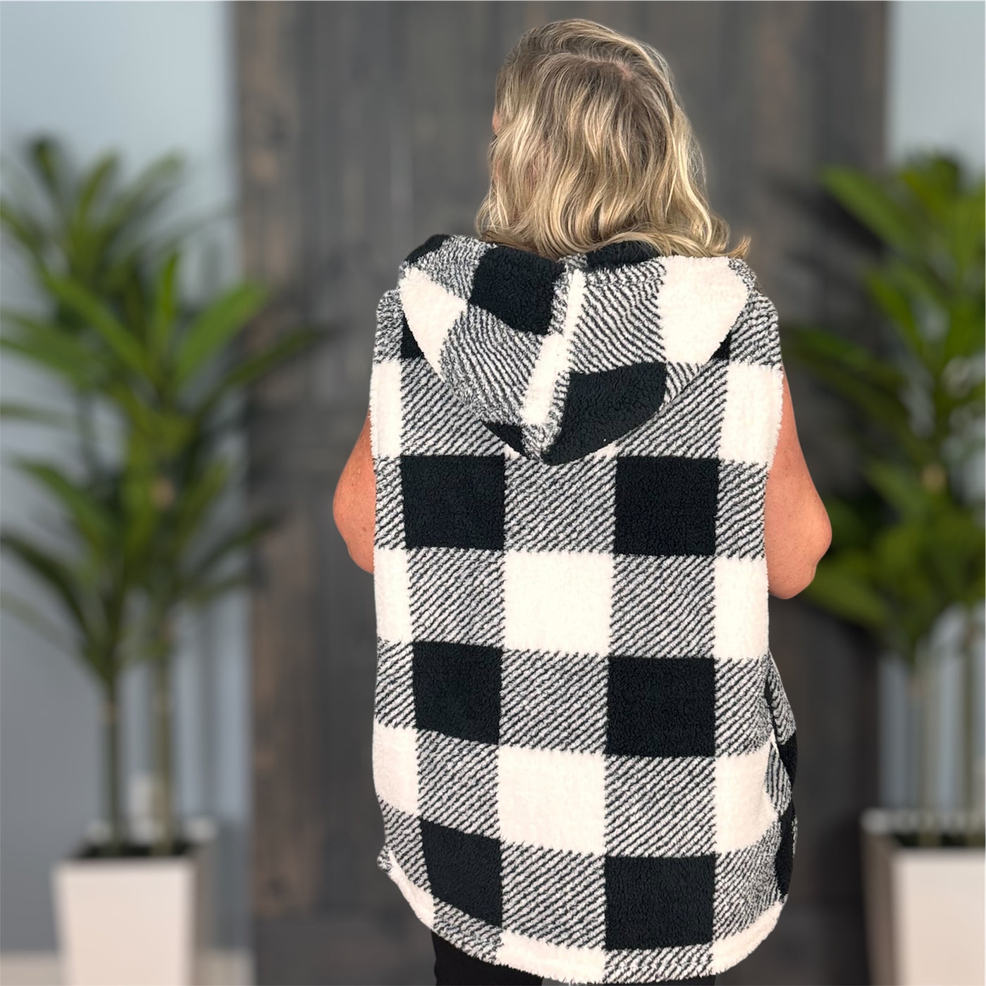 Nancy Plaid Hooded Vest