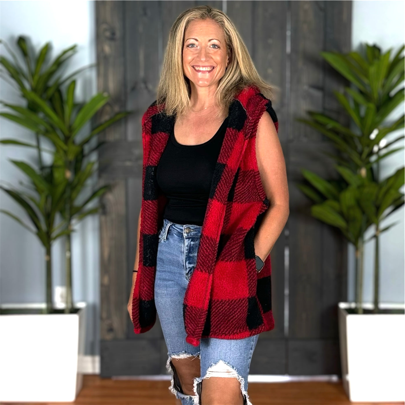 Nancy Plaid Hooded Vest