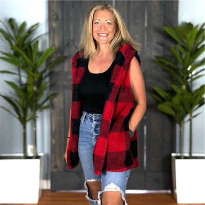 Nancy Plaid Hooded Vest